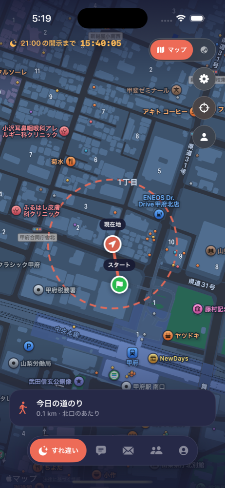 今日の道のりの地図